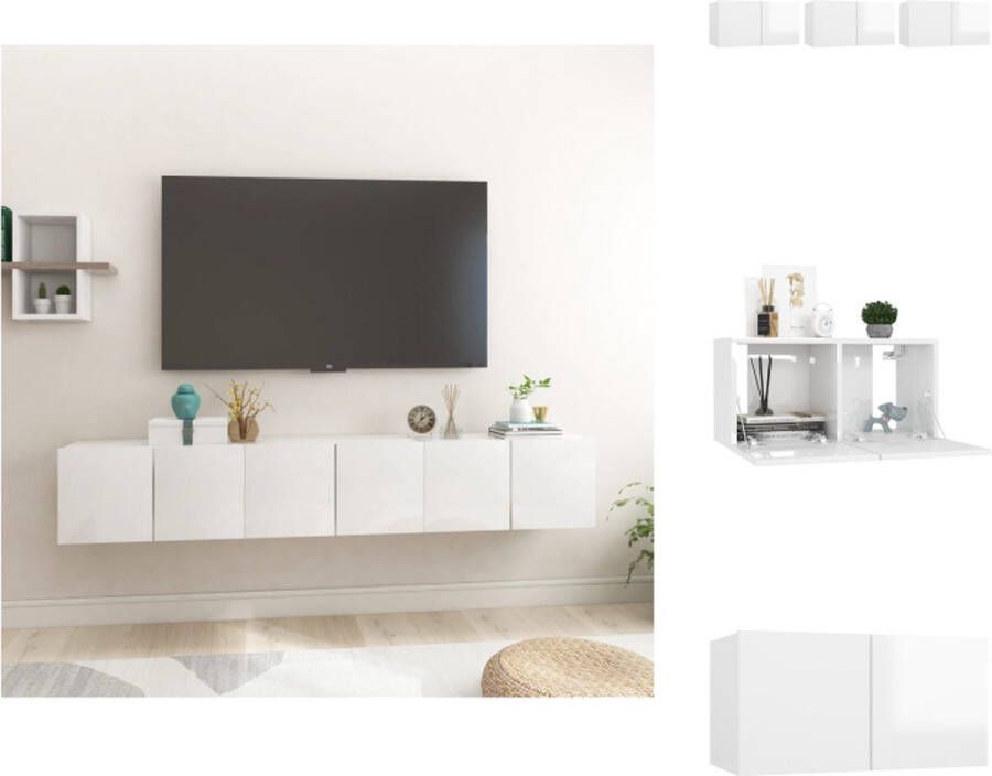 VidaXL Tv-meubel Tv-meubels Tv-kast Tv-kasten TV-hangkasten 3 st 60x30x30 cm hoogglans wit