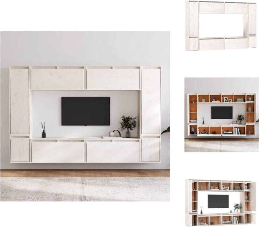 VidaXL Wandmeubel Televisiekast Set van 4x 80x30x35 cm 2x 30x30x40 cm 2x 30x30x100 cm Massief grenenhout Kast