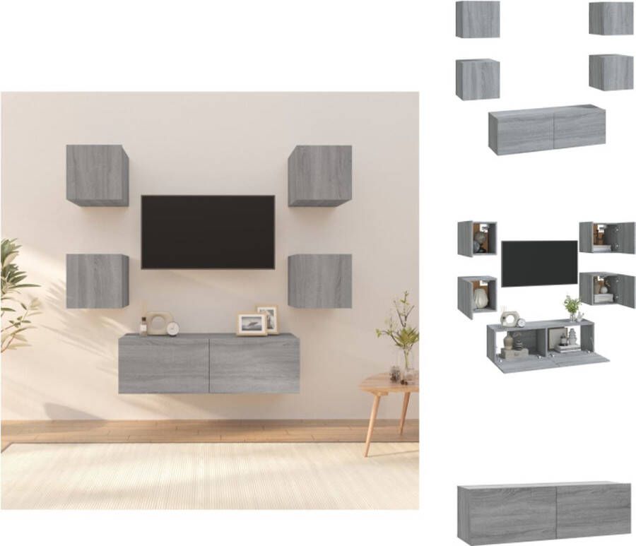 VidaXL Wandmeubel TV-meubel Grijs Sonoma Eiken 30.5x30x30cm en 100x30x30cm Inclusief 4x S en 1x L Kast