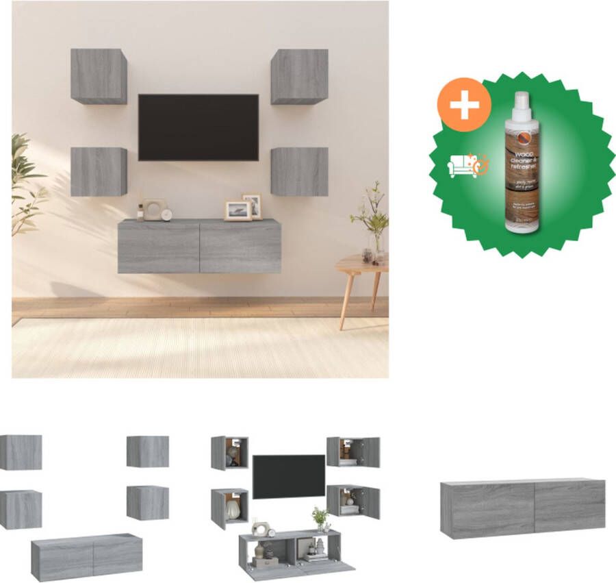 VidaXL Wandmeubel TV-meubel Grijs Sonoma Eiken 30.5x30x30cm en 100x30x30cm Inclusief 4x S en 1x L Kast Inclusief Houtreiniger en verfrisser