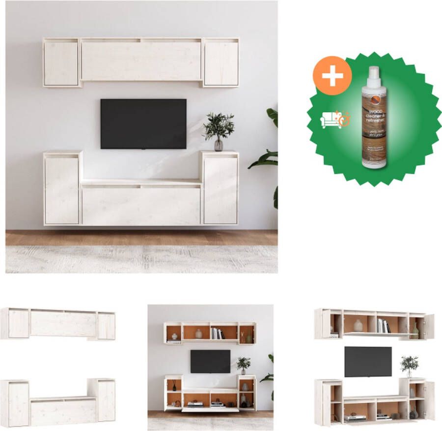VidaXL TV meubel set hangkast massief grenenhout wit 3x 60x30x35cm 2x 45x30x35cm 1x 30x30x80cm Kast Inclusief Houtreiniger en verfrisser