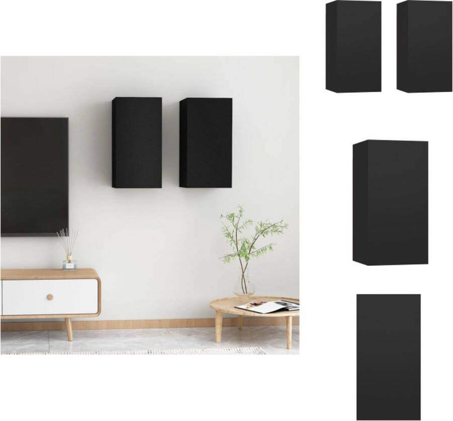 VidaXL Tv-kast Tv-kasten Televisiekast Televisiekasten Tv-meubels 2 st 30 5x30x60 cm bewerkt hout zwart - Foto 2