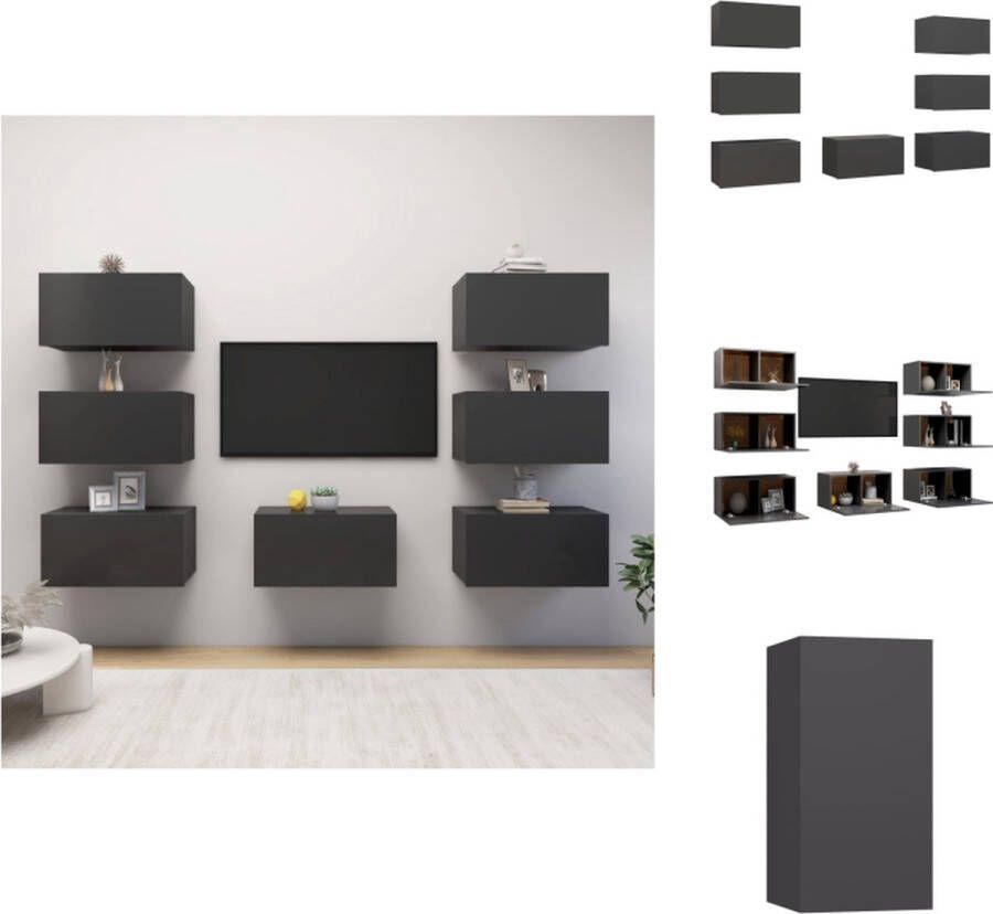 VidaXL Tv-kast Tv-kasten Televisiekast Televisiekasten Tv-meubelen 7 st 30 5x30x60 cm bewerkt hout grijs - Foto 2