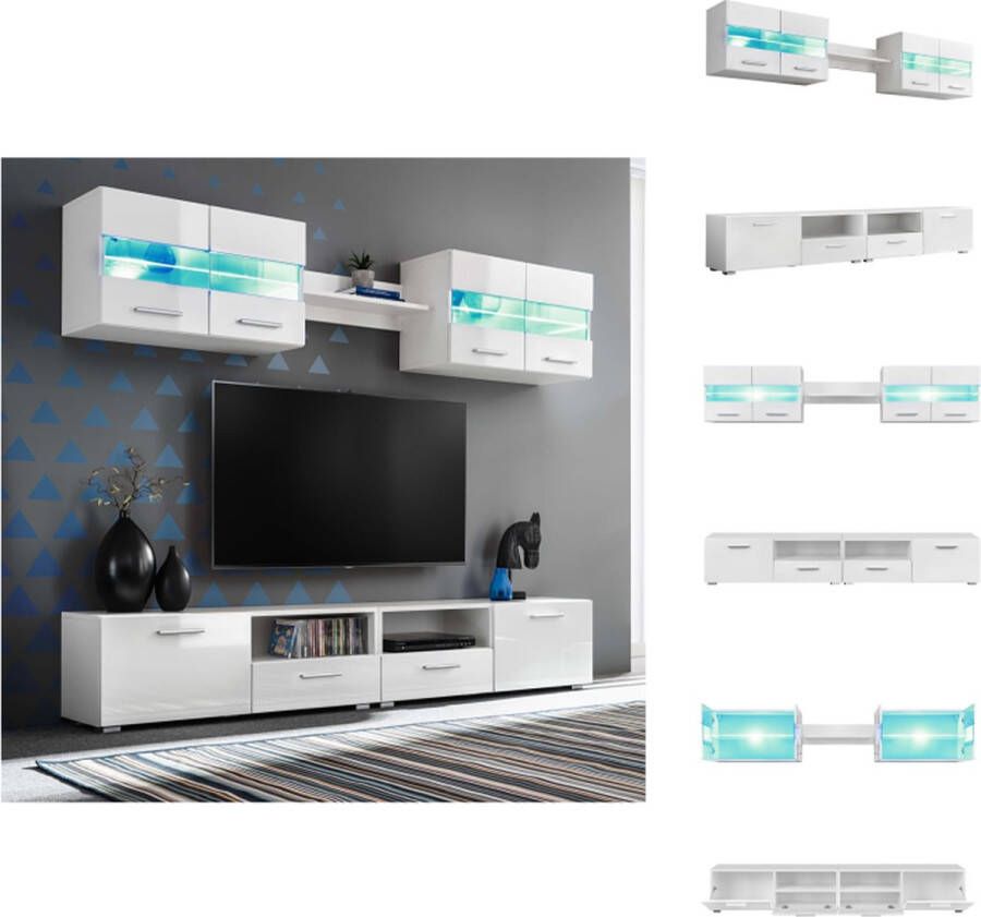 VidaXL Tv-wandmeubel Tv-wandmeubels Tv-wandmeubelen Tv-wandmeubilair Tv-wandmeubelset met LED-verlichting hoogglans wit 5-delig