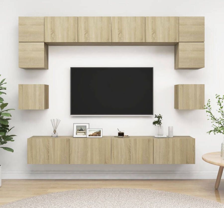 VidaXL Tv-kastenset Tv-kastensets Tv-kasten Tv-meubelset 8-delige Tv-meubelset spaanplaat sonoma eikenkleurig - Foto 3