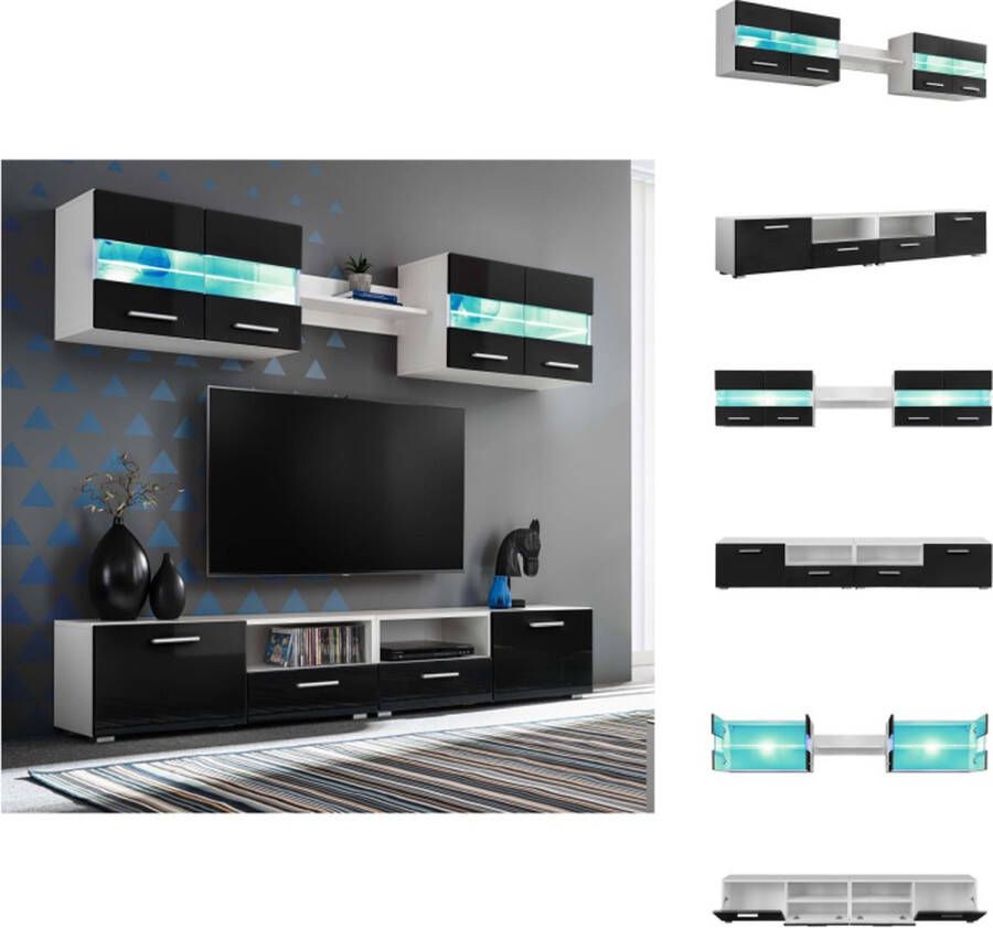 VidaXL Tv-wandmeubel Tv-wandmeubels Tv-wandmeubelen Tv-wandmeubilair Tv-wandmeubelset met LED-verlichting hoogglans zwart 5-delig - Foto 2
