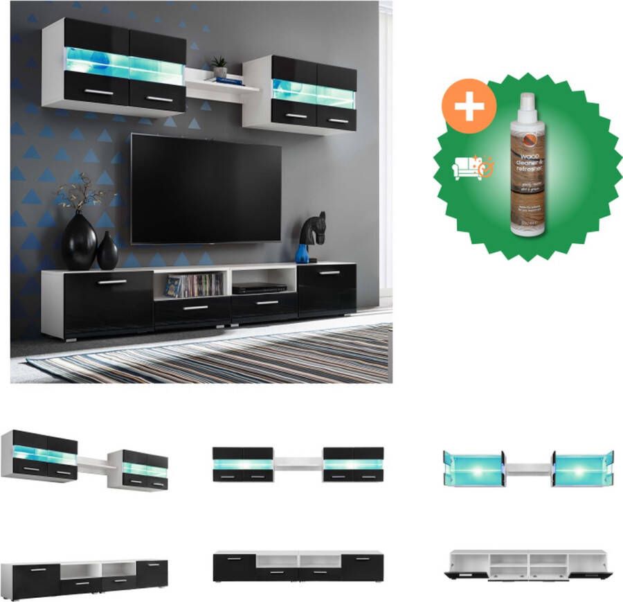 VidaXL Wandmeubelset zwart 2 wandkasten + 1 tv-meubel hoogglans spaanplaat Kast Inclusief Houtreiniger en verfrisser