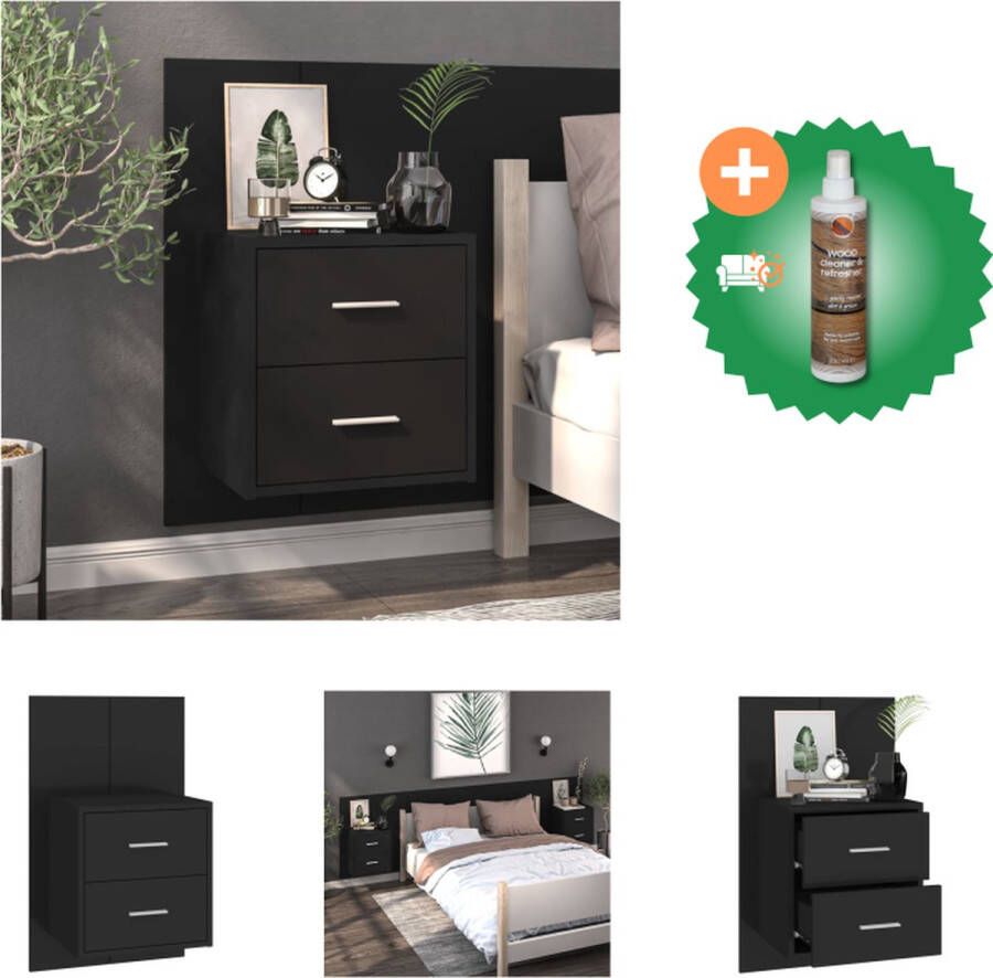 VidaXL Wandnachtkast Wandmontage Multifunctioneel Opberglade Eenvoudig schoon te maken Zwart Bewerkt hout 48.5 x 32.5 x 80 cm Kast Inclusief Houtreiniger en verfrisser