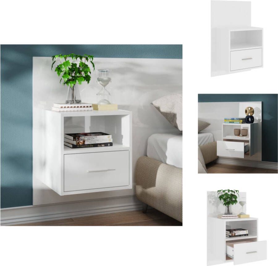 VidaXL Wandnachtkastje Wandnachtkastjes Wandgemonteerd Nachtkastje Wandgemonteerd Bedkastje Nachtkastje wandgemonteerd hoogglans wit - Foto 2