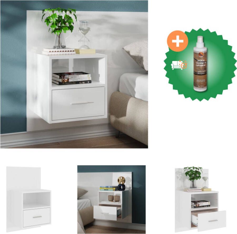VidaXL Wandnachtkast Hoogglans wit 48.5 x 32.5 x 80 cm Wandmontage Multifunctioneel Kast Inclusief Houtreiniger en verfrisser - Foto 3