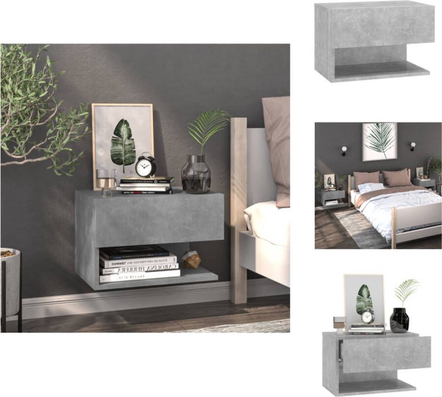 VidaXL Wandnachtkastje Betongrijs 48.5 x 32.5 x 80 cm Wandmontage Multifunctioneel Opberglade Eenvoudig te reinigen Montage vereist Kast - Foto 2