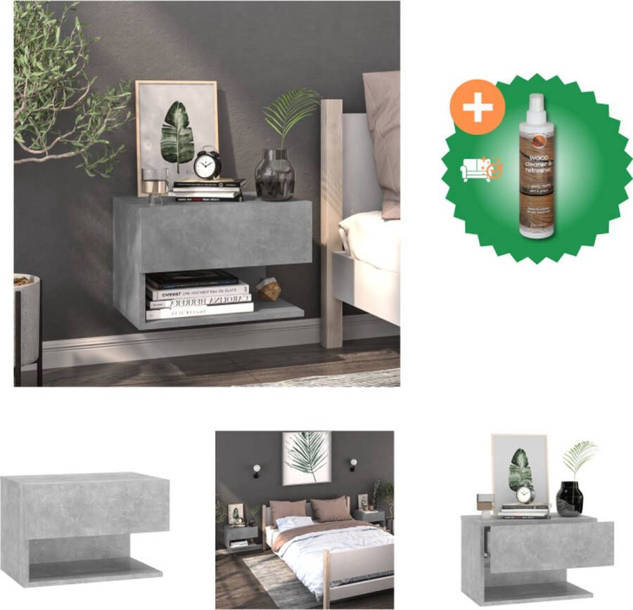 VidaXL Wandnachtkast Betongrijs 46x29.5x30 cm Wandmontage Multifunctioneel Eenvoudig te reinigen Montage vereist Kast Inclusief Houtreiniger en verfrisser