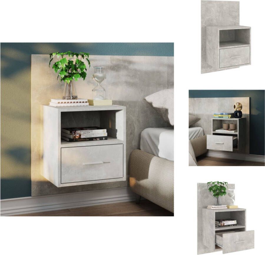 VidaXL Wandnachtkast Betongrijs 48.5 x 32.5 x 80 cm Wandmontage Multifunctioneel Opberglade Eenvoudig te reinigen Montage vereist Kast - Foto 2