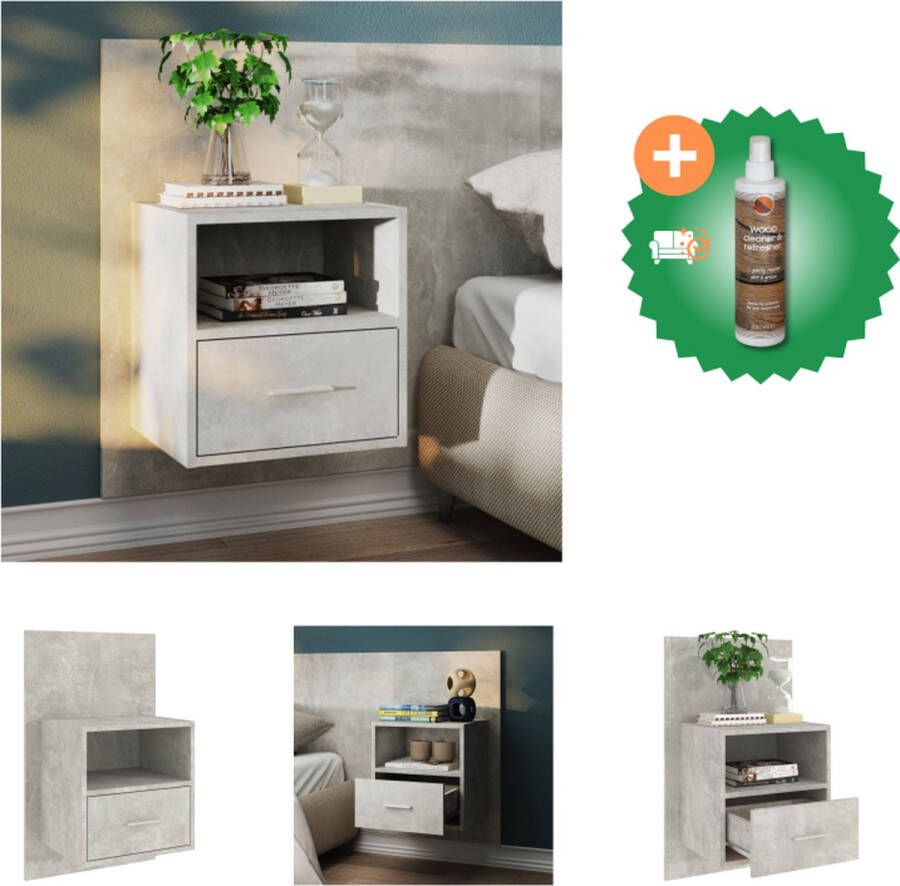 VidaXL Wandnachtkastje Betongrijs 48.5 x 32.5 x 80 cm Wandmontage Multifunctioneel Opberglade Eenvoudig te reinigen Montage vereist Kast Inclusief Houtreiniger en verfrisser - Foto 3