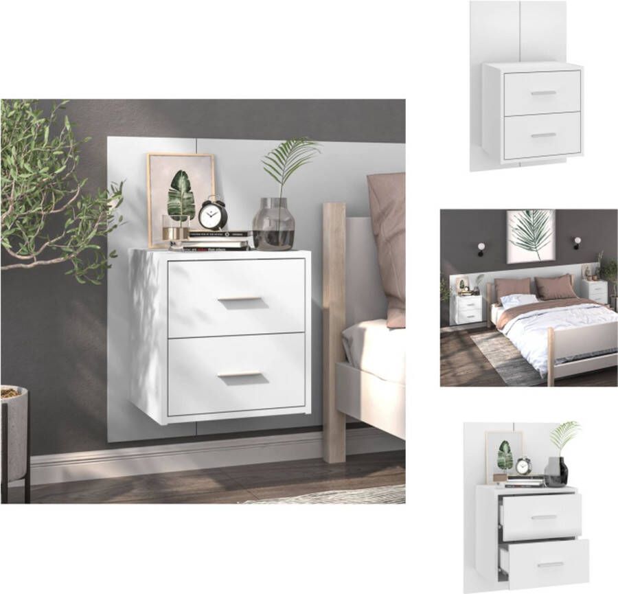 VidaXL Wandnachtkastje Wandnachtkastjes Wandgemonteerd Nachtkastje Wandgemonteerd Bedkastje Nachtkastje wandgemonteerd hoogglans wit - Foto 2