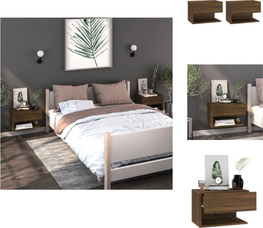 VidaXL Wandnachtkastje Wandnachtkastjes Wandgemonteerd Nachtkastje Wandgemonteerd Bedkastje Nachtkastjes 2 st wandgemonteerd bruineikenkleurig - Foto 2