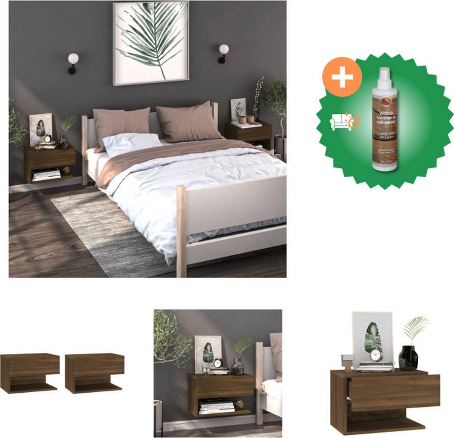 VidaXL Wandnachtkast Bruineiken 46 x 29.5 x 30 cm Montage vereist 2 stuks Kast Inclusief Houtreiniger en verfrisser