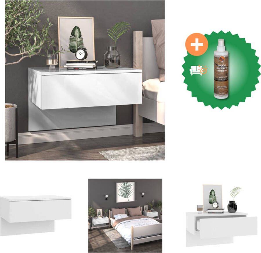 VidaXL Wandnachtkast Hoogglans wit 60 x 40 x 40 cm Wandmontage Multifunctioneel Eenvoudig te reinigen Montage vereist Kast Inclusief Houtreiniger en verfrisser