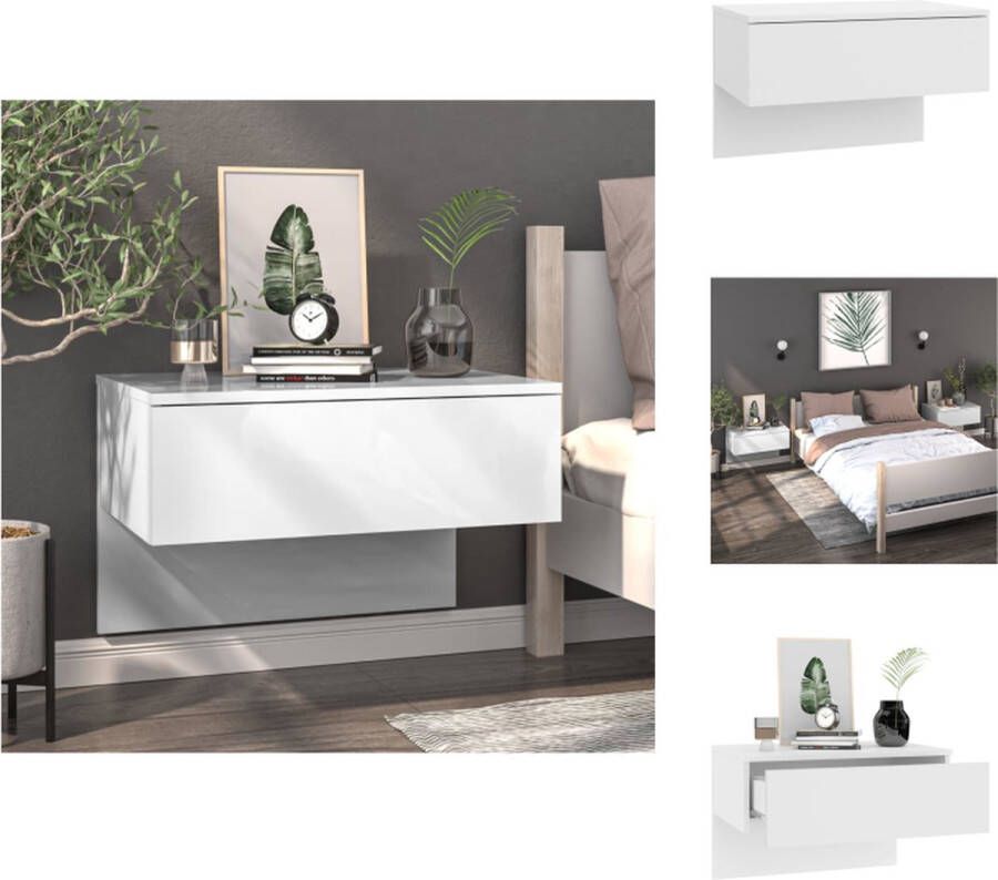 VidaXL Wandnachtkastje Wandnachtkastjes Wandgemonteerd Nachtkastje Wandgemonteerd Bedkastje Nachtkastje wandgemonteerd hoogglans wit - Foto 3