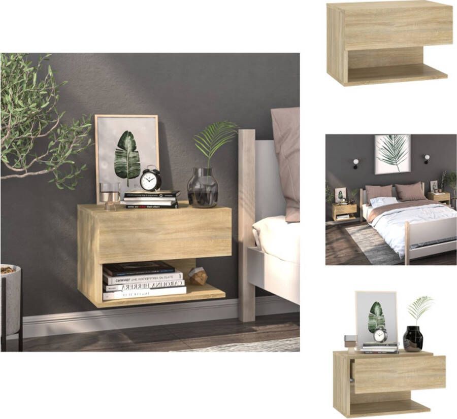VidaXL Wandnachtkastje Wandnachtkastjes Wandgemonteerd Nachtkastje Wandgemonteerd Bedkastje Nachtkastje wandgemonteerd sonoma eikenkleurig - Foto 2