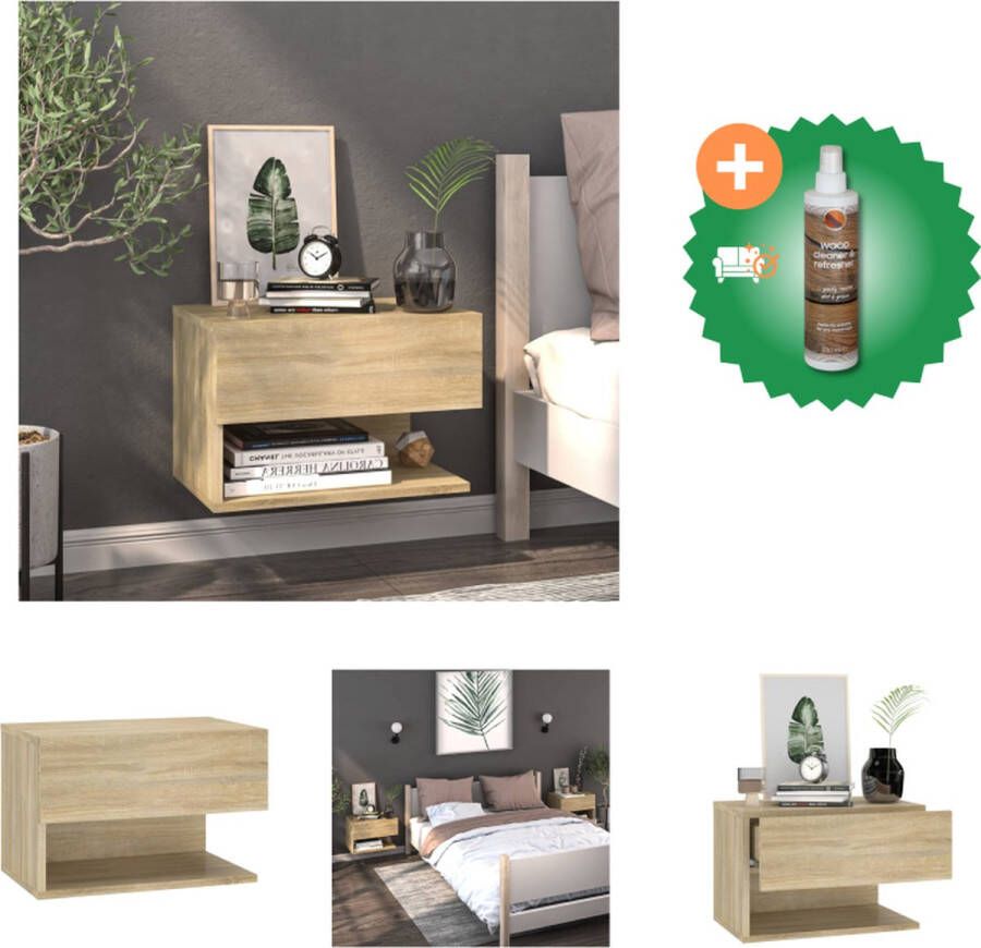 VidaXL Wandnachtkastje Sonoma Eiken 48.5 x 32.5 x 80 cm Wandmontage Multifunctioneel Opberglade Eenvoudig schoon te maken Montage vereist Kast Inclusief Houtreiniger en verfrisser