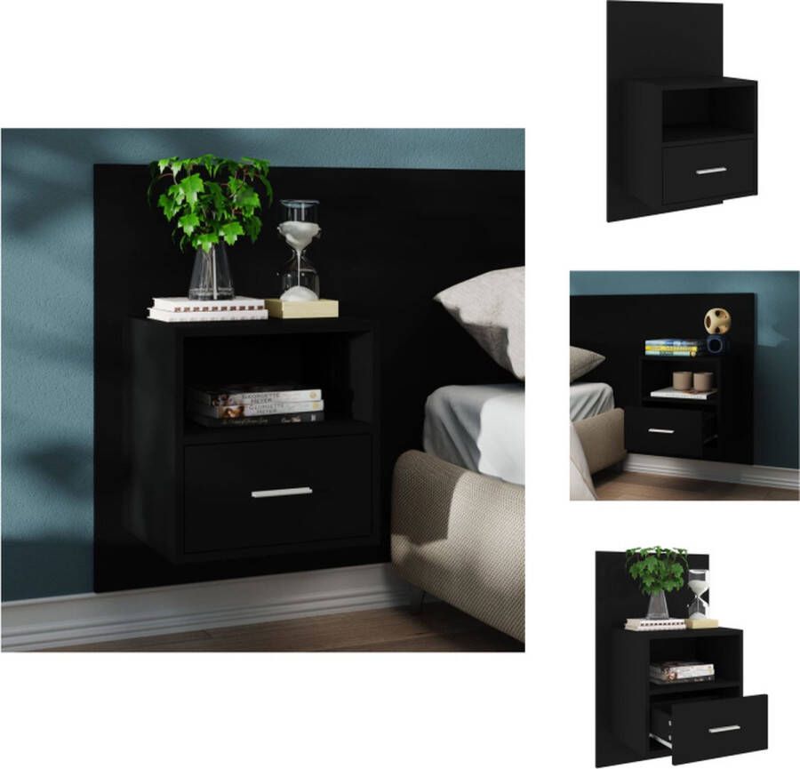 VidaXL Wandnachtkast Wandmontage Multifunctioneel Opberglade Eenvoudig schoon te maken Zwart Bewerkt hout 48.5 x 32.5 x 80 cm Kast