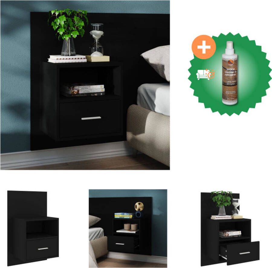 VidaXL Wandnachtkast Wandmontage Multifunctioneel Opberglade Eenvoudig schoon te maken Zwart Bewerkt hout 48.5 x 32.5 x 80 cm Kast Inclusief Houtreiniger en verfrisser - Foto 4