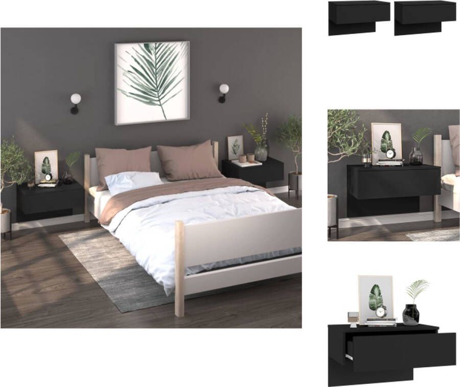 VidaXL Wandnachtkastje Wandnachtkastjes Wandgemonteerd Nachtkastje Wandgemonteerd Bedkastje Nachtkastjes 2 st wandgemonteerd zwart - Foto 4