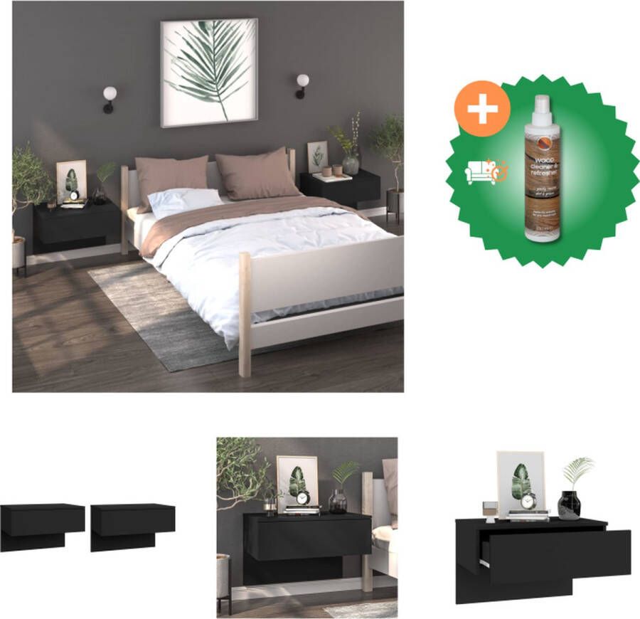 VidaXL Wandnachtkastje 2 stuks Zwart 60 x 40 x 40 cm Montage vereist Kast Inclusief Houtreiniger en verfrisser