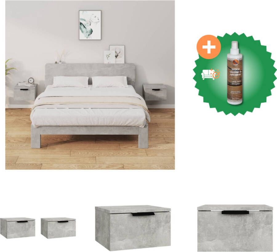 VidaXL Nachtkastjes 2 st wandgemonteerd 34x30x20 cm betongrijs Kast Inclusief Houtreiniger en verfrisser
