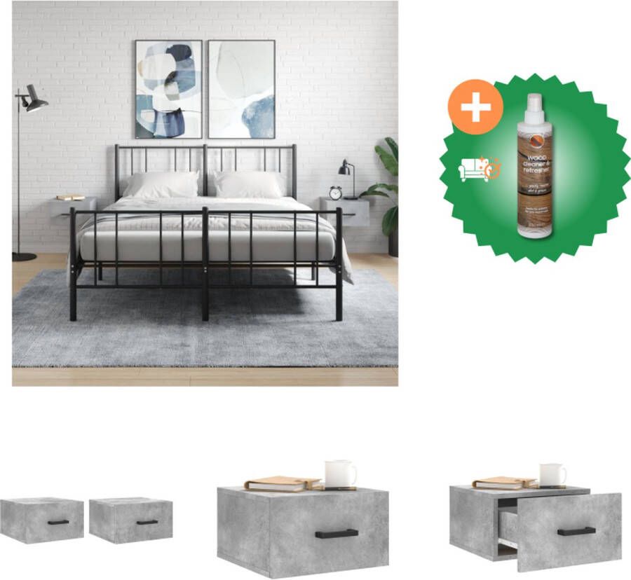 VidaXL Wandnachtkastje Betongrijs Set van 2 35 x 35 x 20 cm Wandgemonteerd Kast Inclusief Houtreiniger en verfrisser