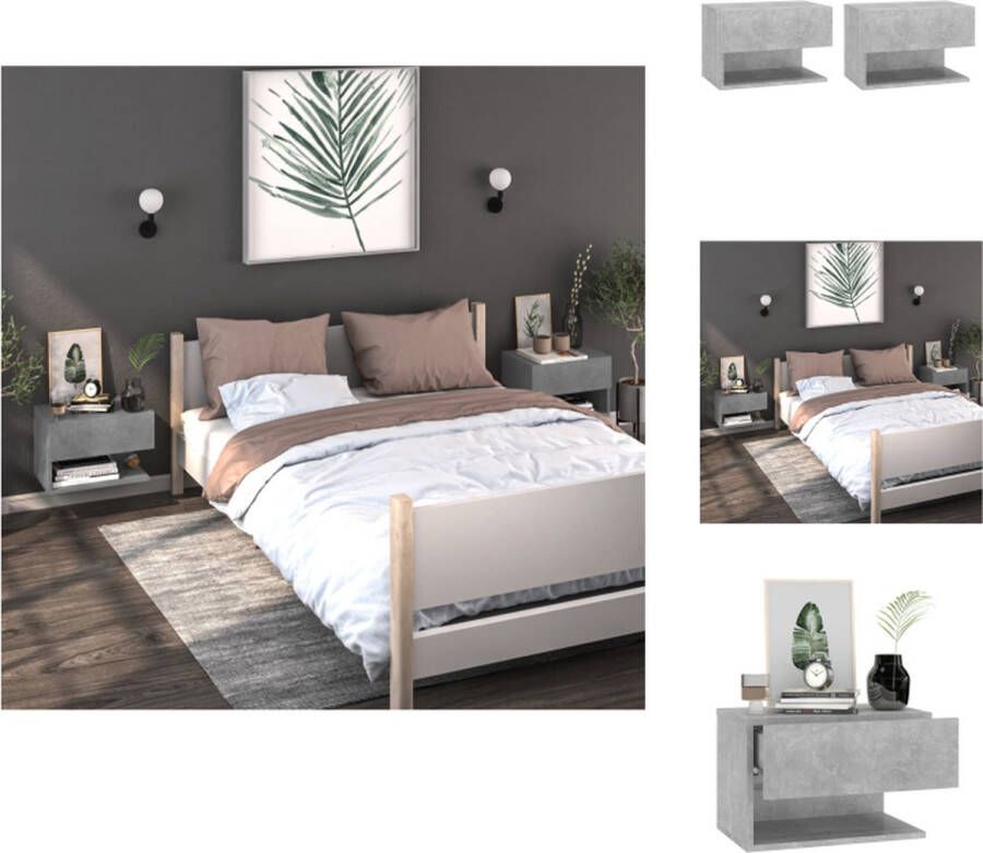 VidaXL Wandnachtkastje Wandnachtkastjes Wandgemonteerd Nachtkastje Wandgemonteerd Bedkastje Nachtkastjes 2 st wandgemonteerd betongrijs - Foto 5