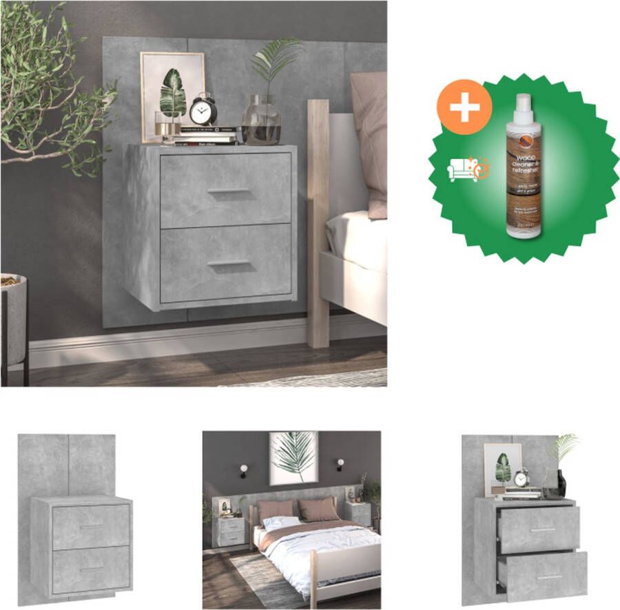 VidaXL Wandnachtkastje Betongrijs 48.5 x 32.5 x 80 cm Wandmontage Multifunctioneel Opberglade Eenvoudig te reinigen Montage vereist Kast Inclusief Houtreiniger en verfrisser