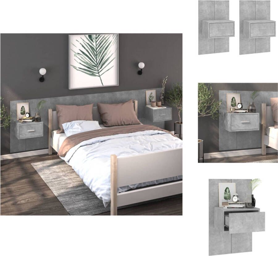 VidaXL Wandnachtkastje Betongrijs 48.5 x 32.5 x 80 cm Wandmontage Multifunctioneel Opberglade Eenvoudig te reinigen Montage vereist 2 stuks Kast - Foto 2