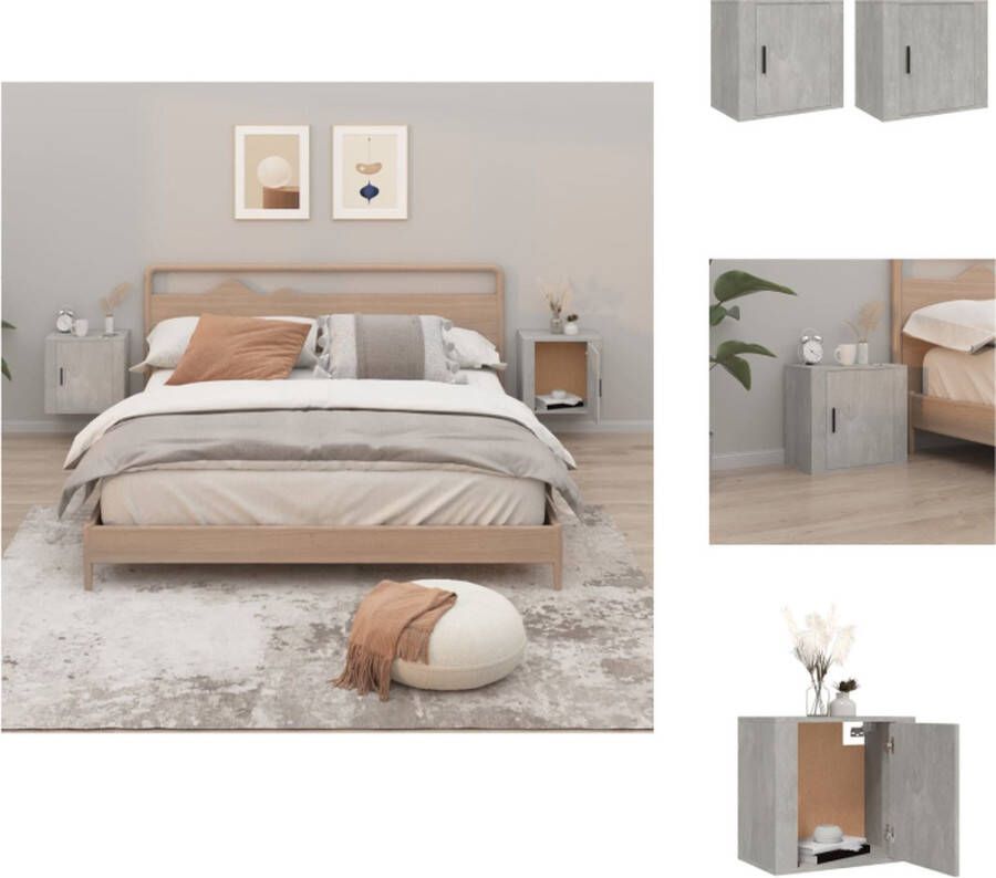 VidaXL Wandnachtkastje Wandnachtkastjes Wandgemonteerd Nachtkastje Wandgemonteerd Bedkastje Nachtkastjes 2 st wandgemonteerd 50x30x47 cm betongrijs