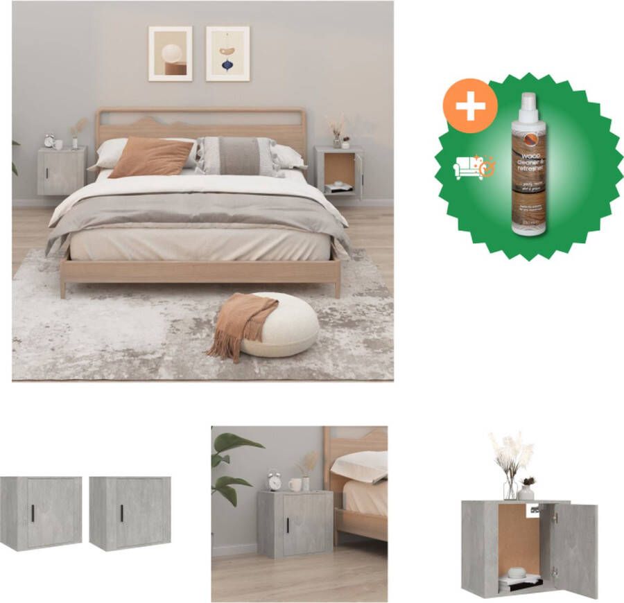 VidaXL Wandnachtkastje Betongrijs 50 x 30 x 47 cm Duurzaam bewerkt hout Kast Inclusief Houtreiniger en verfrisser