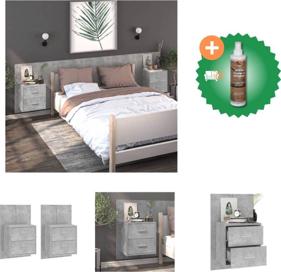 VidaXL Wandnachtkastje Betongrijs Bewerkt Hout 48.5 x 32.5 x 80 cm Wandmontage Opberglade Kast Inclusief Houtreiniger en verfrisser