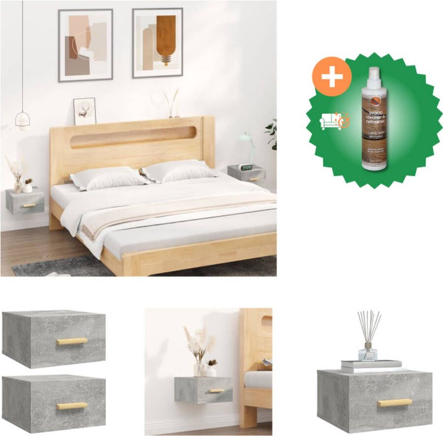 VidaXL Wandnachtkastje Betongrijs Set van 2 35 x 35 x 20 cm Bewerkt hout Kast Inclusief Houtreiniger en verfrisser