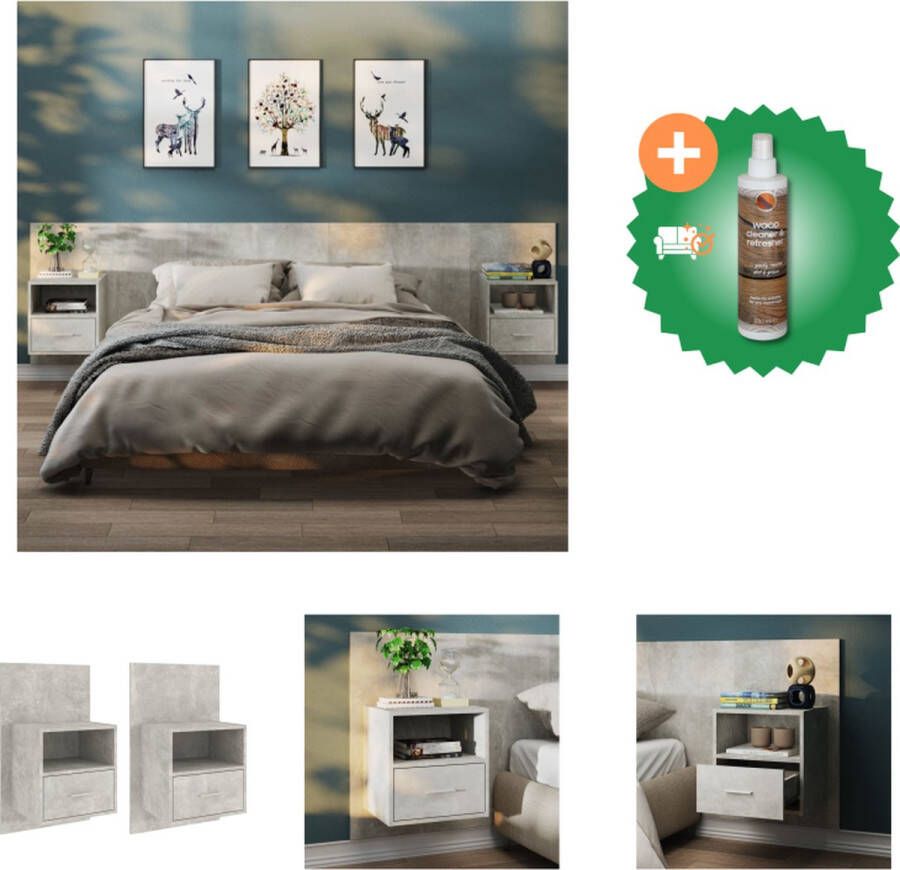 VidaXL Wandnachtkastjes Set van 2 Betongrijs 60x40x40 cm Wandmontage ontwerp Multifunctioneel Eenvoudig te reinigen Montage vereist Materiaal- bewerkt hout Kast Inclusief Houtreiniger en verfrisser