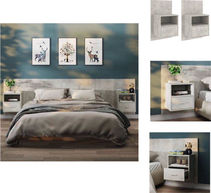 VidaXL Wandnachtkastje Wandnachtkastjes Wandgemonteerd Nachtkastje Wandgemonteerd Bedkastje Nachtkastjes 2 st wandgemonteerd betongrijs - Foto 4