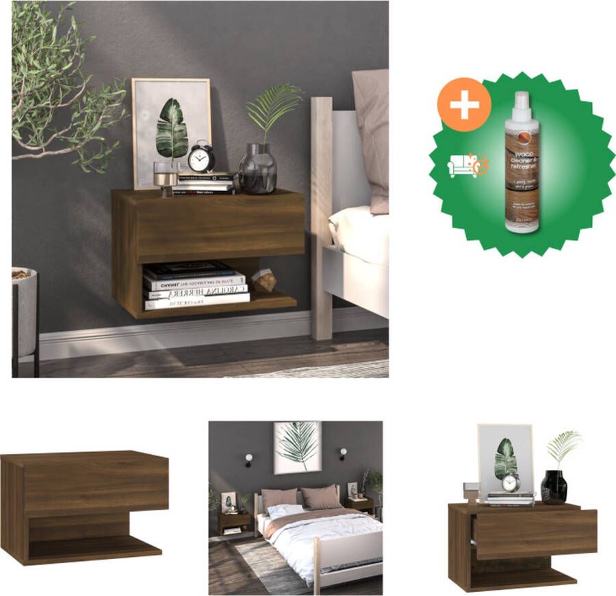 VidaXL Wandnachtkast Bruineiken 48.5 x 32.5 x 80 cm Multifunctioneel en eenvoudig te reinigen Montage vereist Kast Inclusief Houtreiniger en verfrisser
