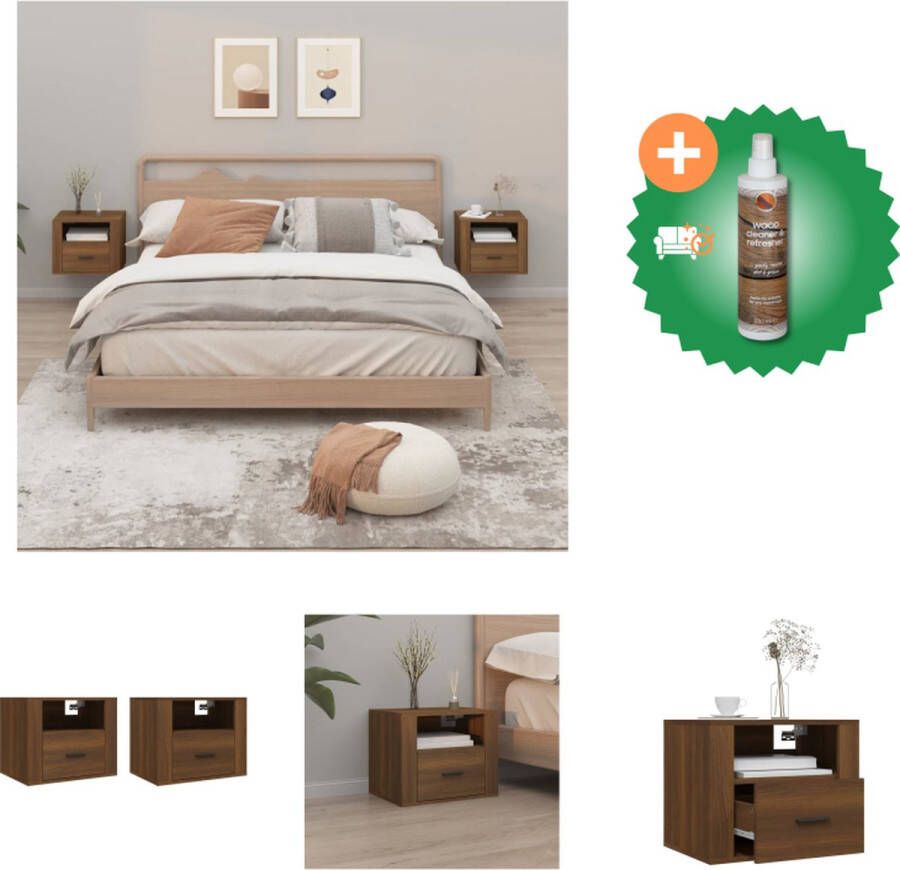 VidaXL Wandnachtkastje Bruineiken 50x36x40 cm Zwevende Duurzaam Houten Nachtkastjes met Voldoende Opbergruimte Kast Inclusief Houtreiniger en verfrisser