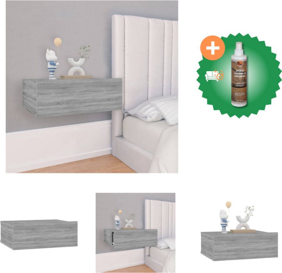 VidaXL Wandnachtkastje Compact Nachtkastje 40x30x15cm Grijs Sonoma Eiken Kast Inclusief Houtreiniger en verfrisser