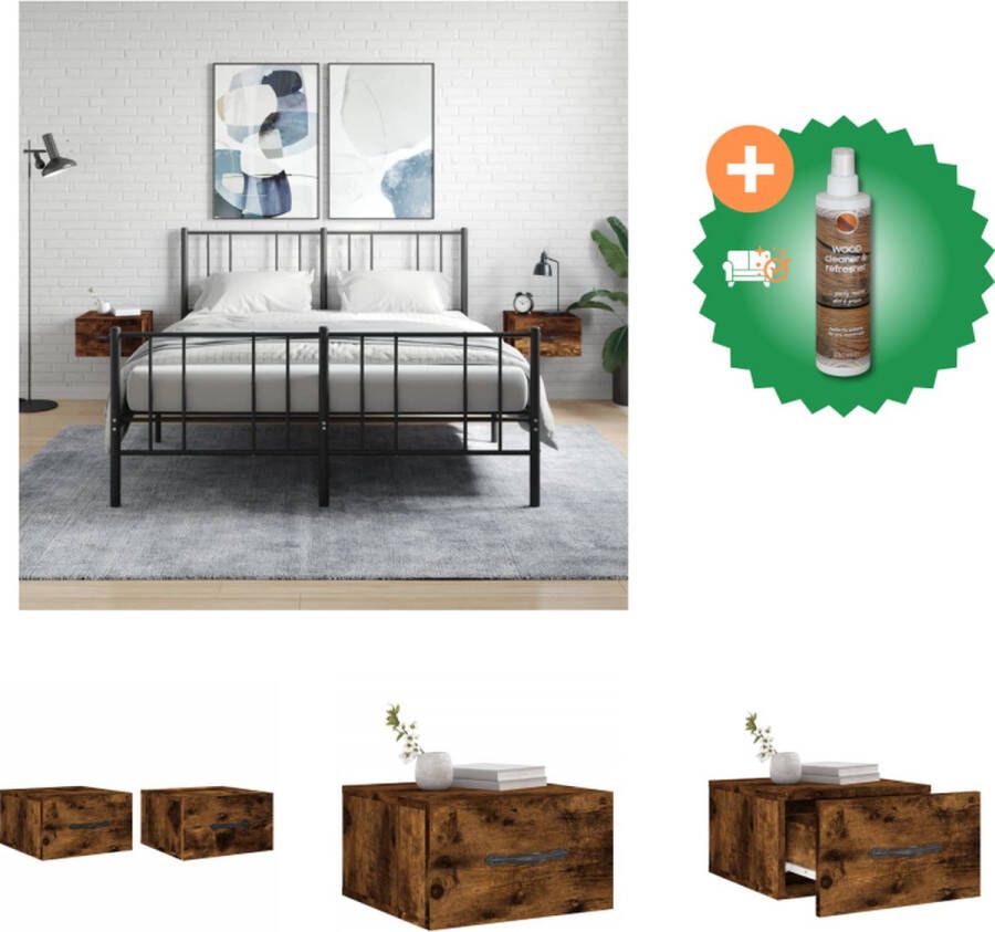 VidaXL Wandnachtkastje Gerookt Eiken 35 x 35 x 20 cm 2 stuks Kast Inclusief Houtreiniger en verfrisser