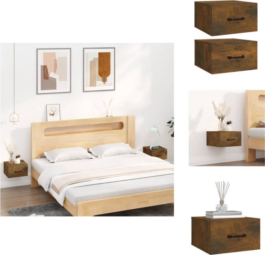 VidaXL Wandnachtkastje Wandnachtkastjes Wandgemonteerd Nachtkastje Wandgemonteerd Bedkastje Nachtkastjes 2 st wandgemonteerd 35x35x20 cm gerookt eikenkleur - Foto 2