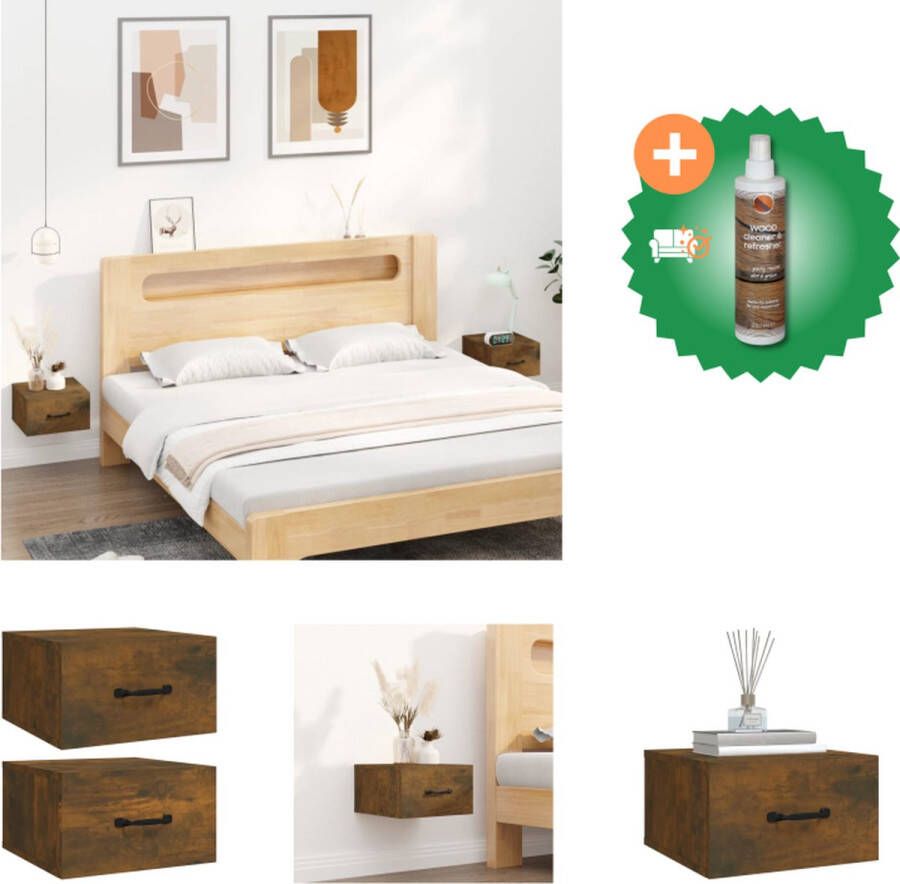 VidaXL Wandnachtkastje Gerookt Eiken 35 x 35 x 20 cm Zwevend Stijlvol Opbergmeubel Kast Inclusief Houtreiniger en verfrisser