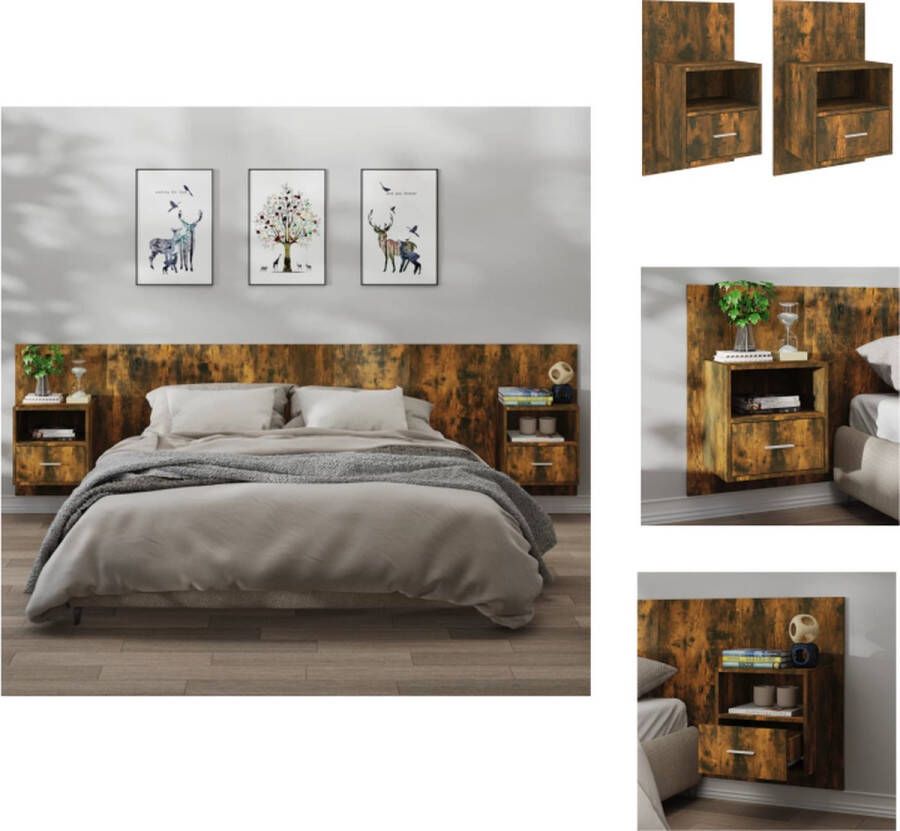 VidaXL Wandnachtkastje Wandnachtkastjes Wandgemonteerd Nachtkastje Wandgemonteerd Bedkastje Nachtkastjes 2 st wandgemonteerd gerookt eikenkleurig - Foto 5