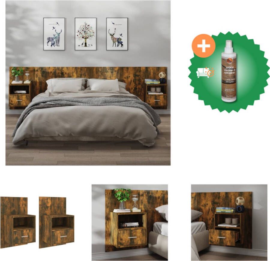 VidaXL Wandnachtkastje Gerookt Eiken 48.5 x 32.5 x 80 cm Wandmontage Multifunctioneel Eenvoudig te reinigen Montage vereist 2 stuks Kast Inclusief Houtreiniger en verfrisser