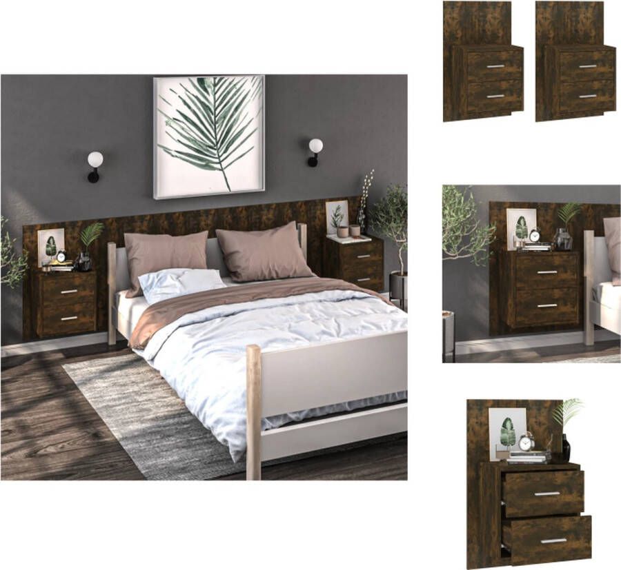 VidaXL Wandnachtkastje Wandnachtkastjes Wandgemonteerd Nachtkastje Wandgemonteerd Bedkastje Nachtkastjes 2 st wandgemonteerd gerookt eikenkleurig - Foto 3