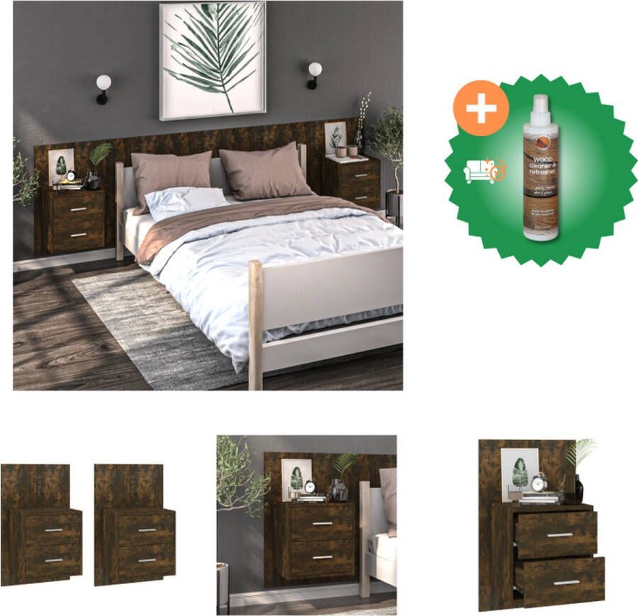 VidaXL Wandnachtkastje Gerookt Eiken 48.5 x 32.5 x 80 cm Wandmontage Multifunctioneel Eenvoudig te reinigen Montage vereist 2 stuks Kast Inclusief Houtreiniger en verfrisser - Foto 2